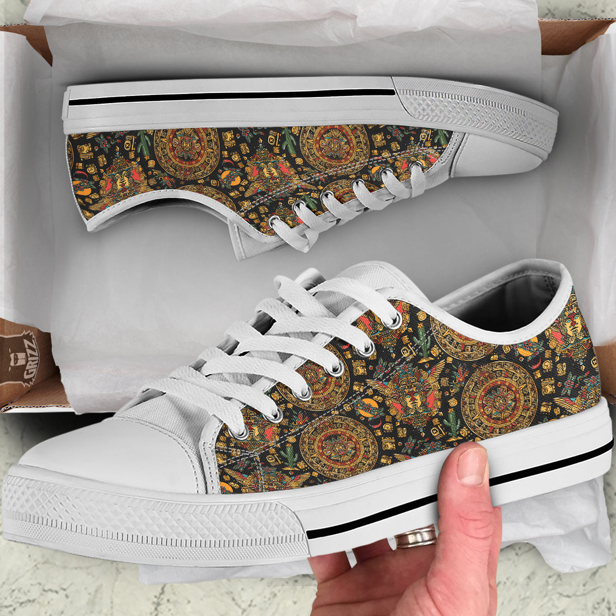 Maya Ancient Print Pattern White Low Top Shoes-grizzshop
