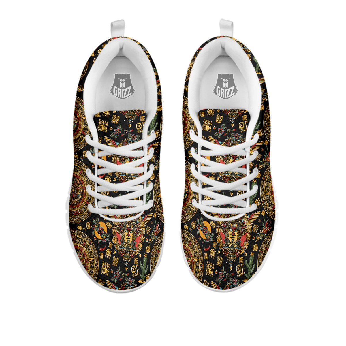 Maya Ancient Print Pattern White Sneaker-grizzshop