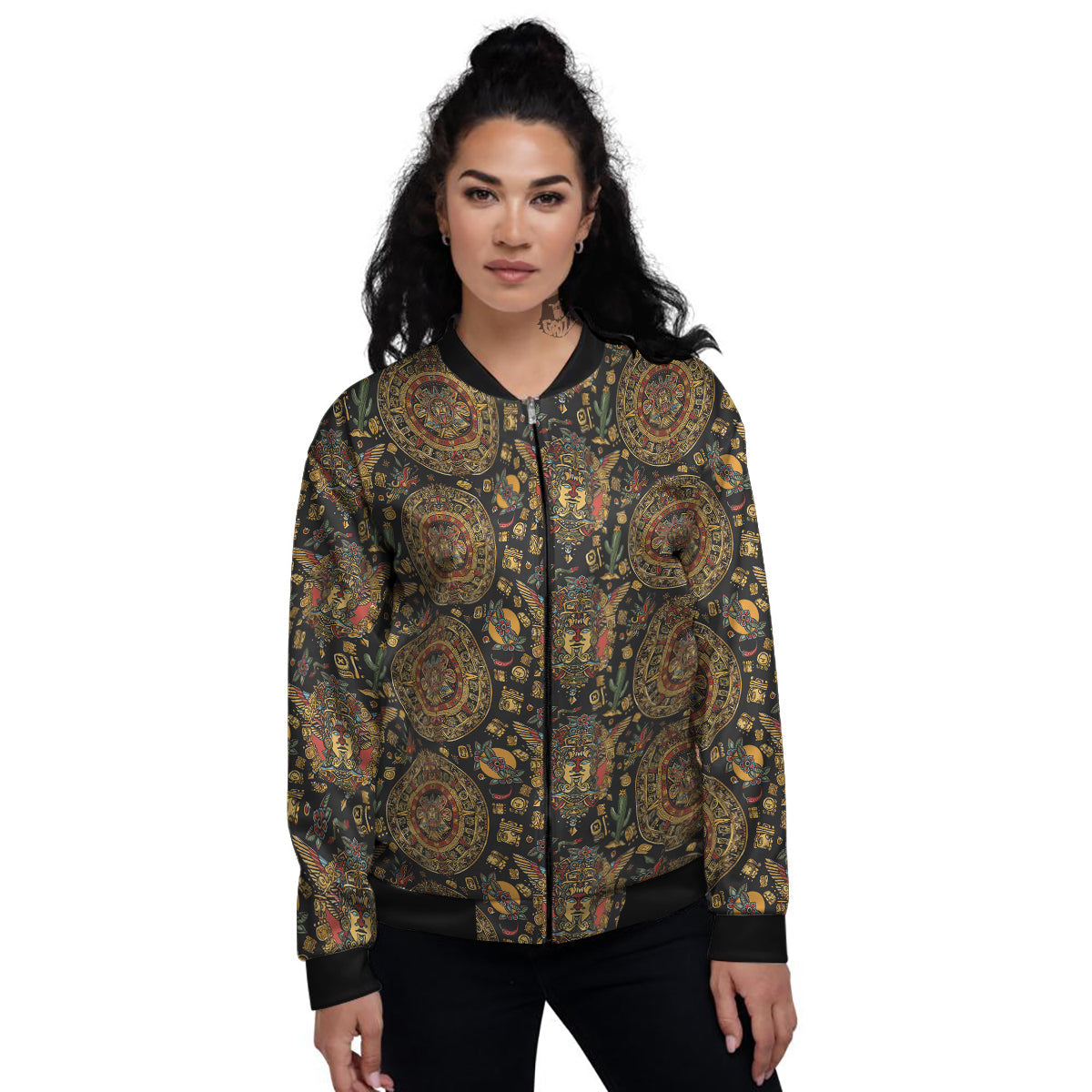 Maya Ancient Print Pattern Women's Bomber Jacket-grizzshop