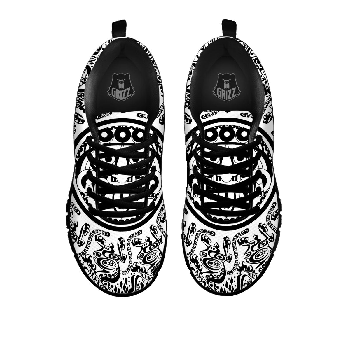 Maya Calendar White And Black Print Black Sneaker-grizzshop