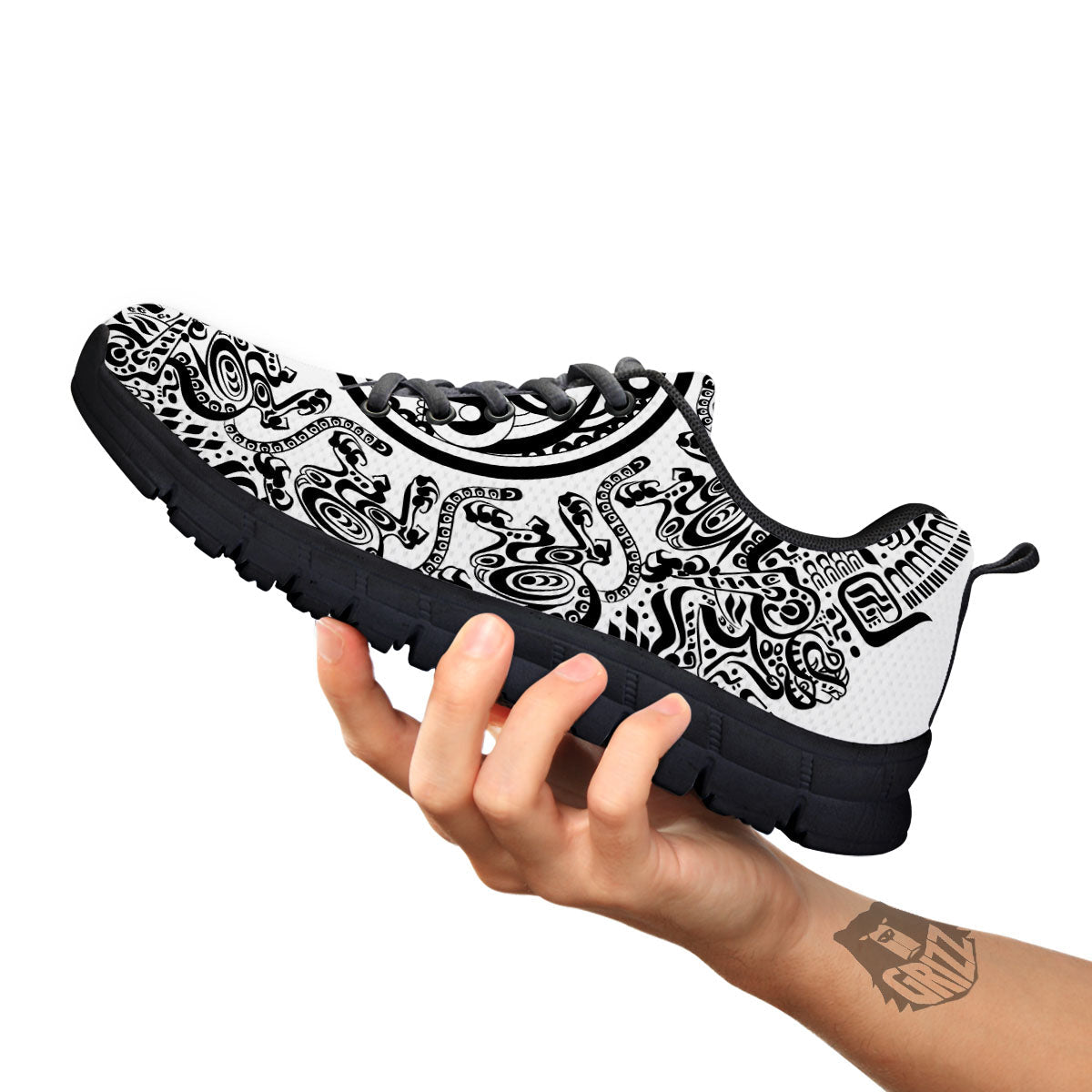 Maya Calendar White And Black Print Black Sneaker-grizzshop