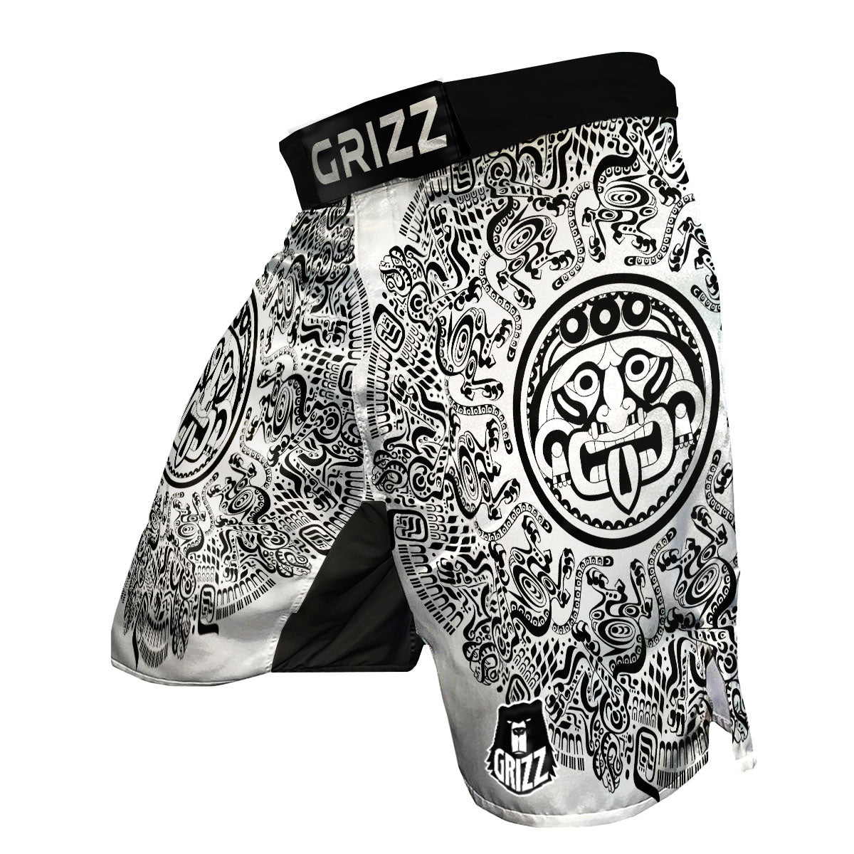 Maya Calendar White And Black Print MMA Shorts-grizzshop