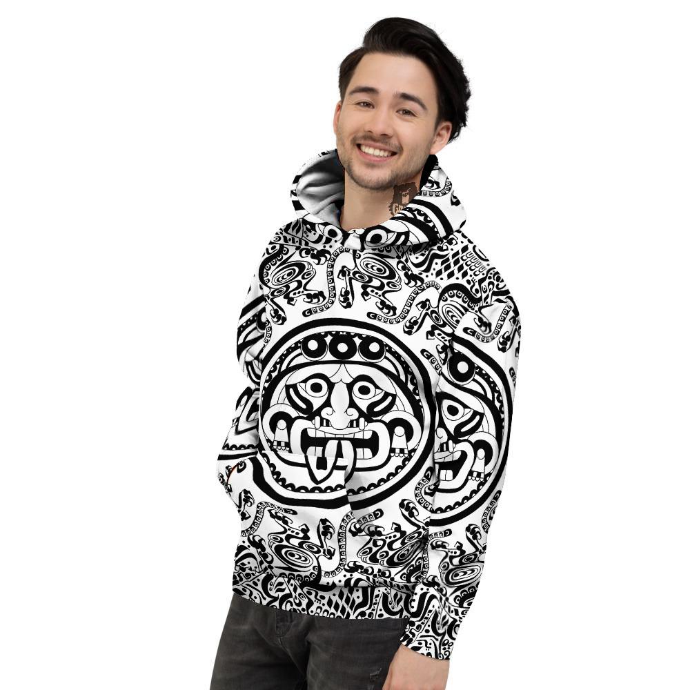 Maya Calendar White And Black Print Men's Hoodie-grizzshop