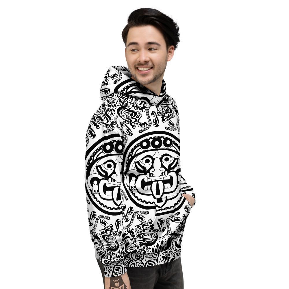 Maya Calendar White And Black Print Men's Hoodie-grizzshop