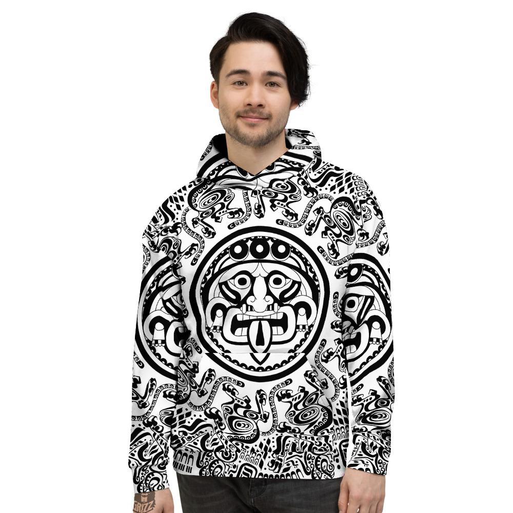 Maya Calendar White And Black Print Men's Hoodie-grizzshop