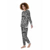 Maya Calendar White And Black Print Women's Pajamas-grizzshop