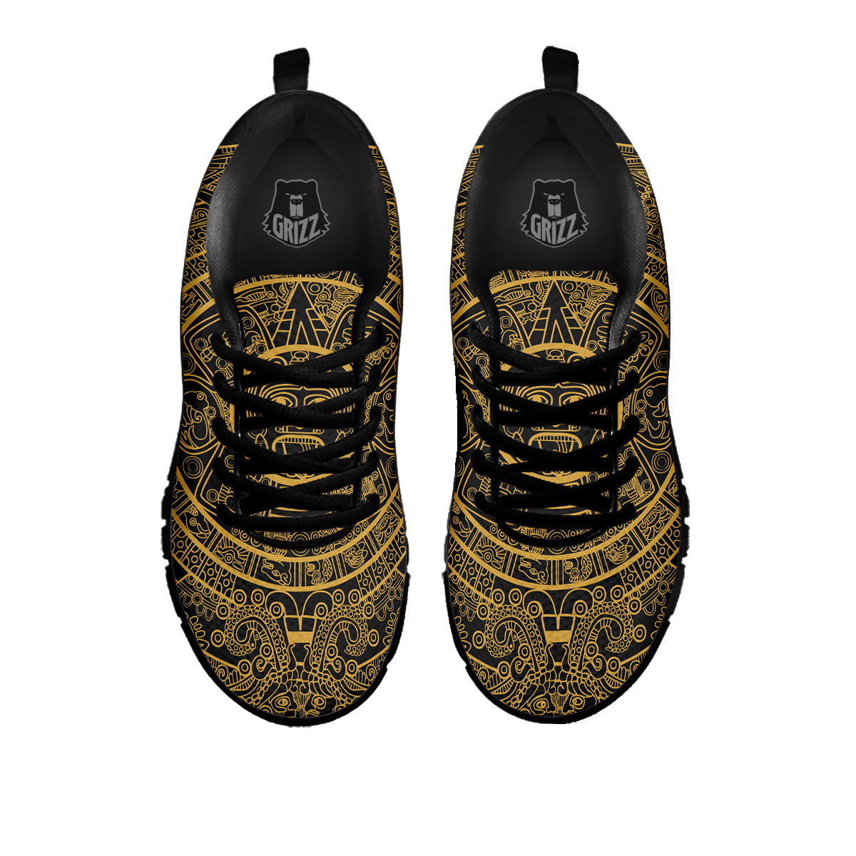 Maya Calendar Yellow And Black Print Black Sneaker-grizzshop