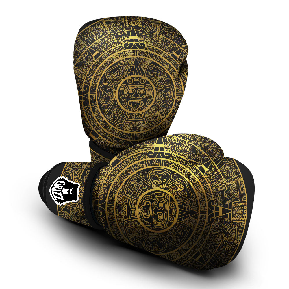 Maya Calendar Yellow And Black Print Boxing Gloves-grizzshop