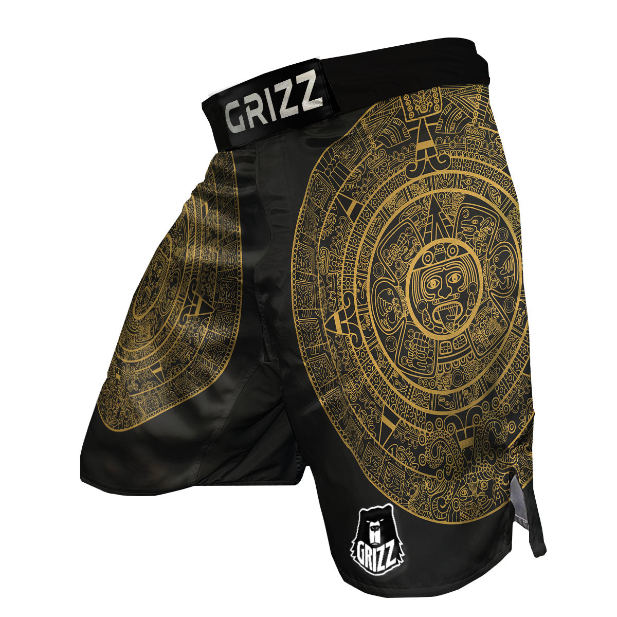 Maya Calendar Yellow And Black Print MMA Shorts-grizzshop