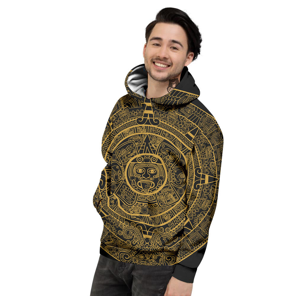 Maya Calendar Yellow And Black Print Men's Hoodie-grizzshop