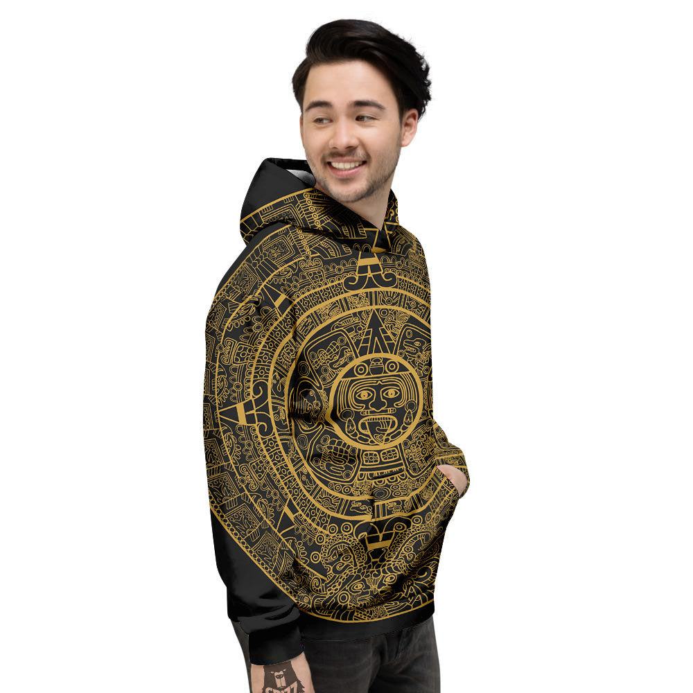 Maya Calendar Yellow And Black Print Men's Hoodie-grizzshop