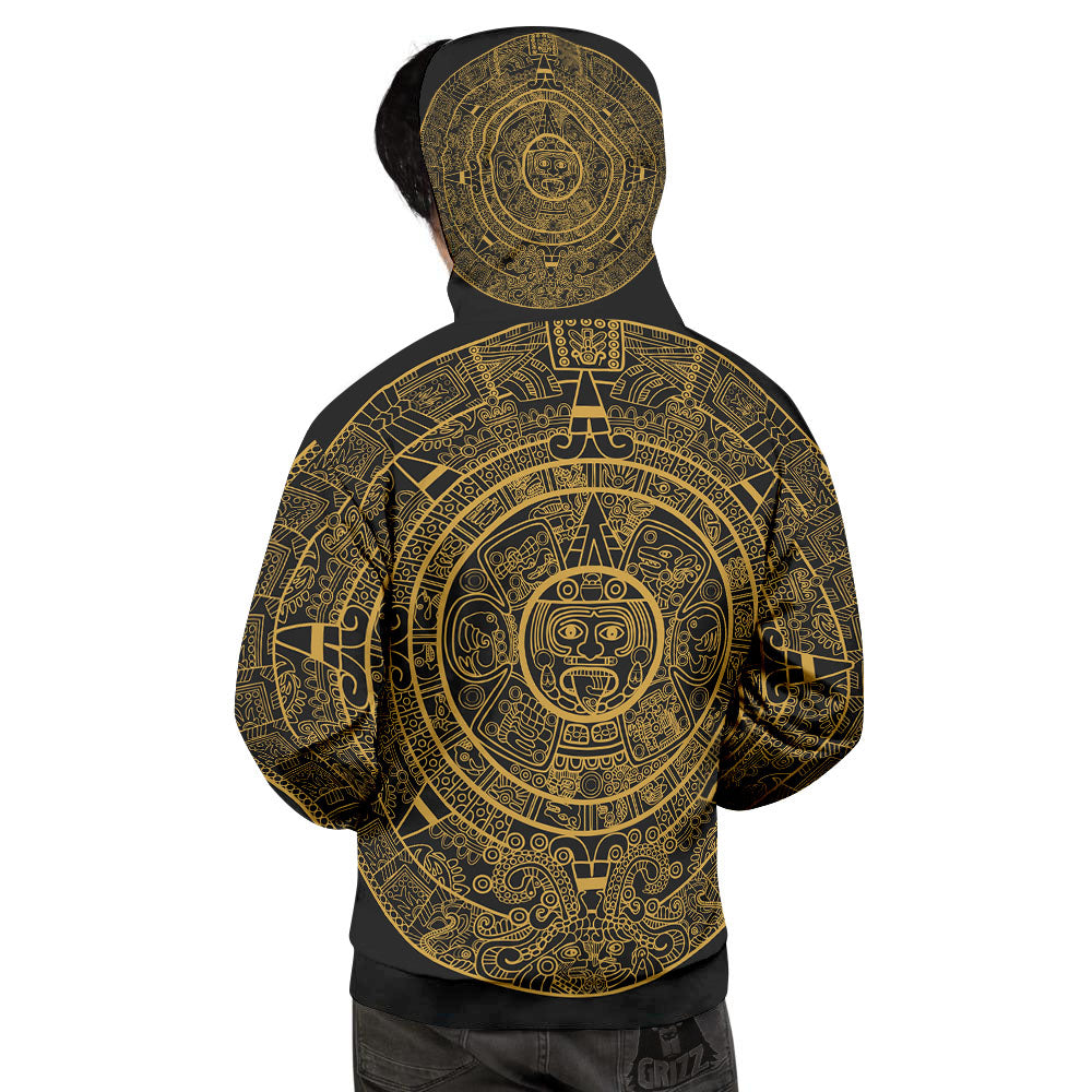 Maya Calendar Yellow And Black Print Men's Hoodie-grizzshop