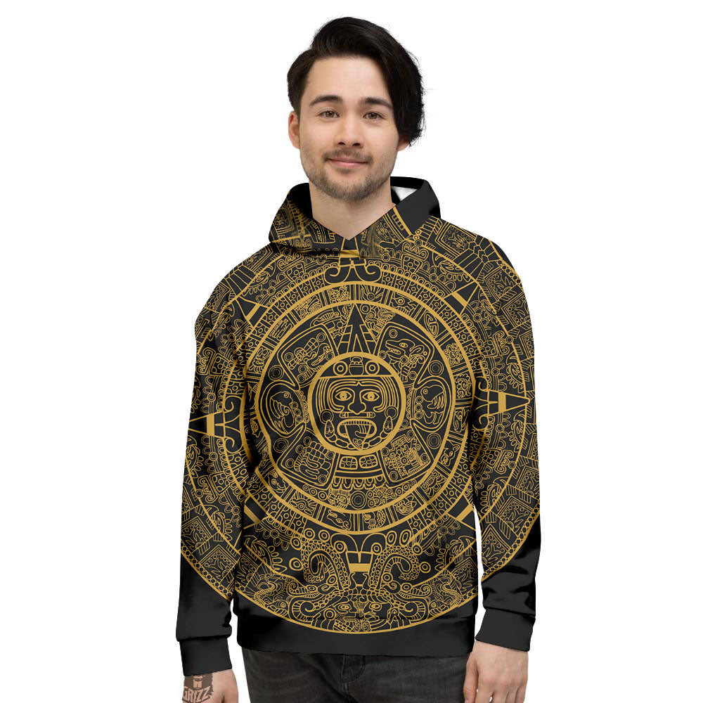 Maya Calendar Yellow And Black Print Men's Hoodie-grizzshop