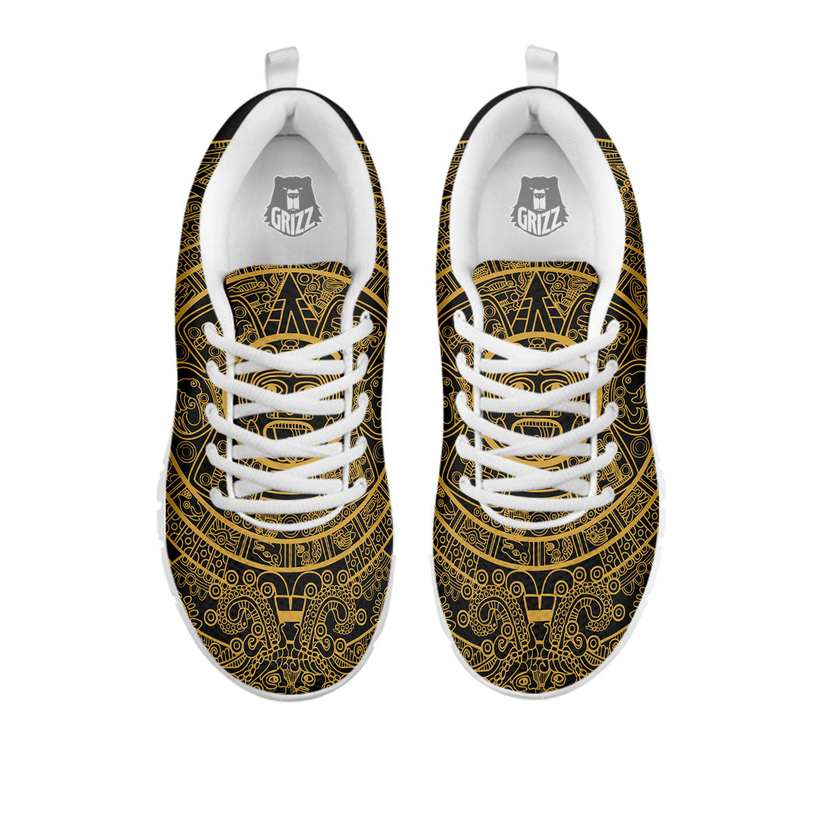 Maya Calendar Yellow And Black Print White Sneaker-grizzshop