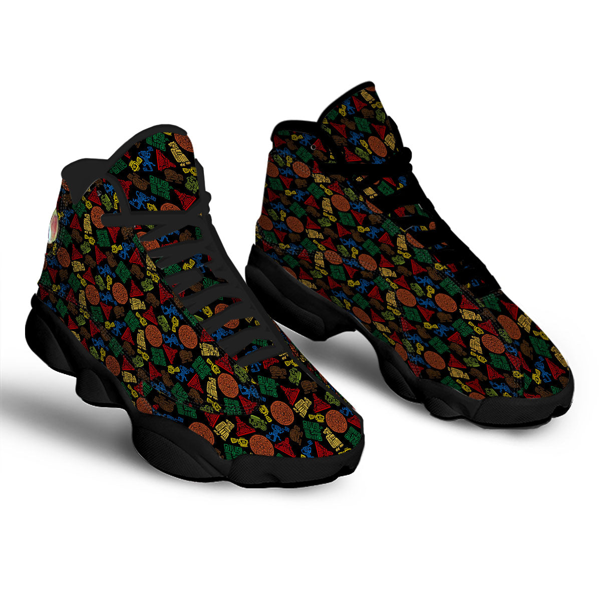 Maya Colorful Print Pattern Black Basketball Shoes-grizzshop