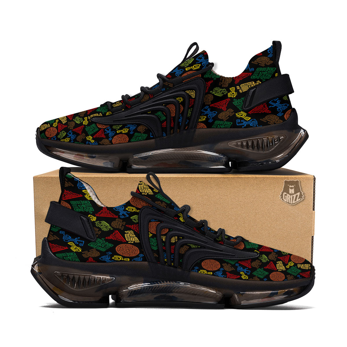 Maya Colorful Print Pattern Black Gym Shoes-grizzshop