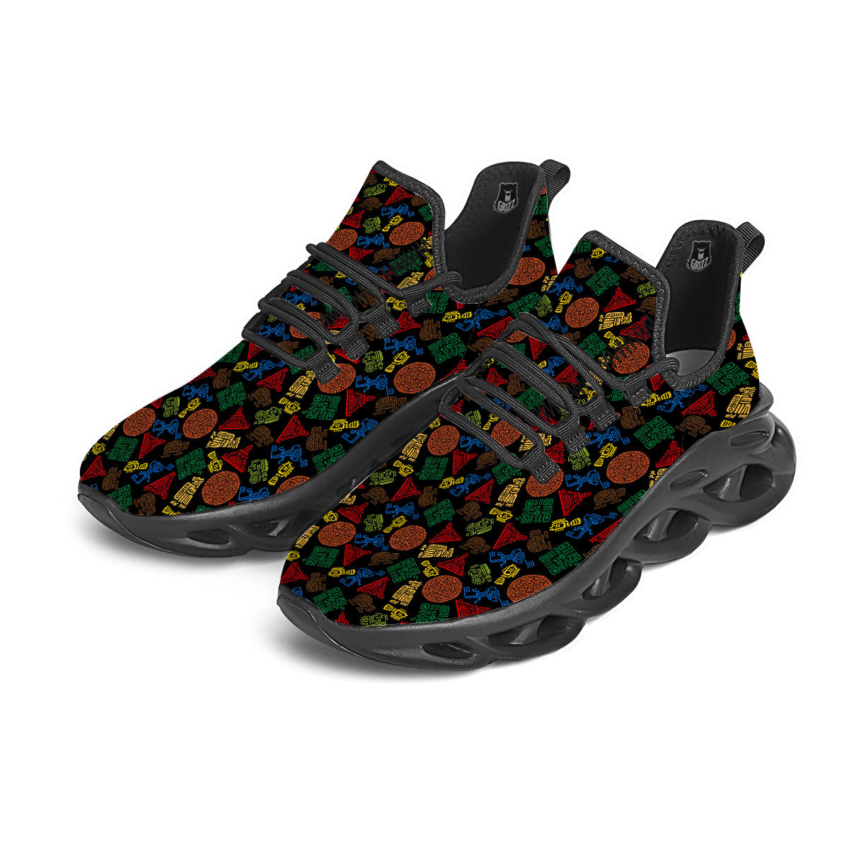Maya Colorful Print Pattern Black Running Shoes-grizzshop