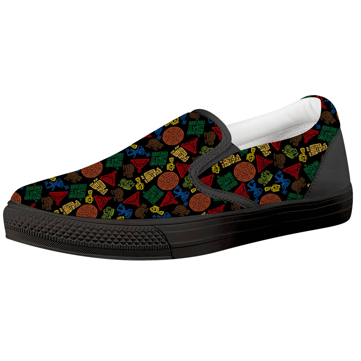 Maya Colorful Print Pattern Black Slip On Shoes-grizzshop