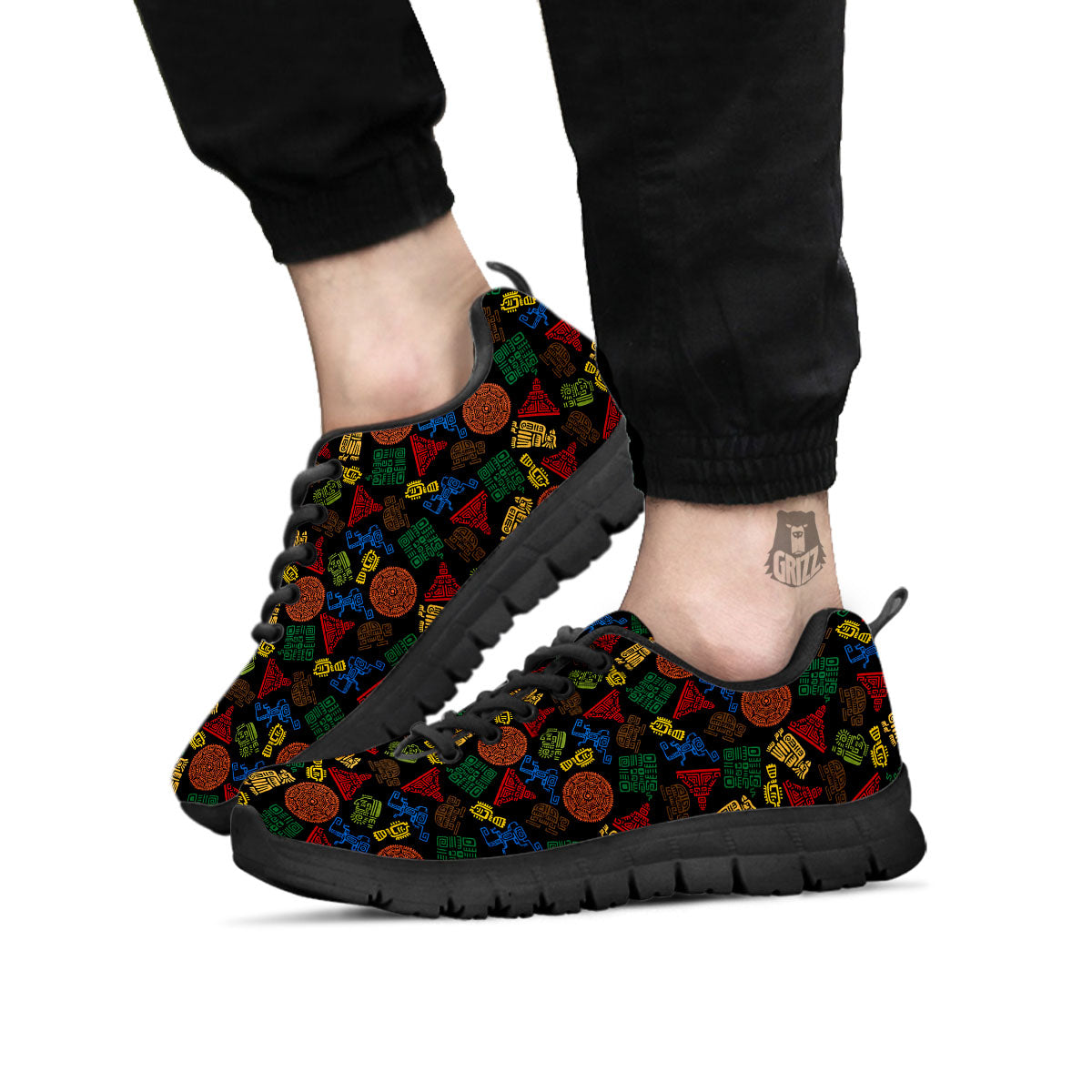 Maya Colorful Print Pattern Black Sneaker-grizzshop