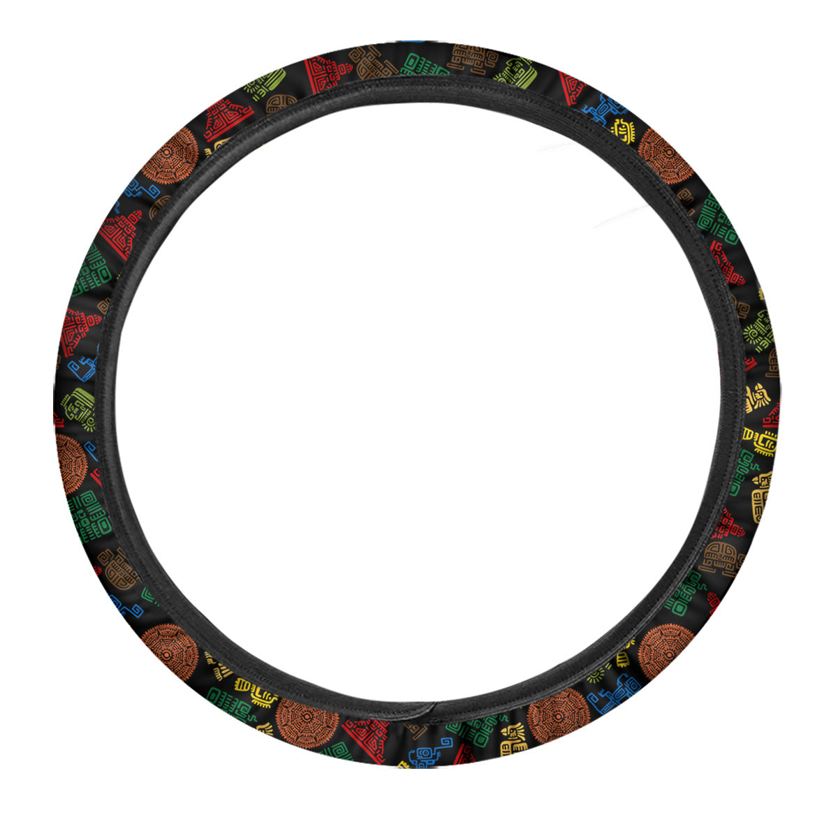 Maya Colorful Print Pattern Car Steering Wheel Cover-grizzshop