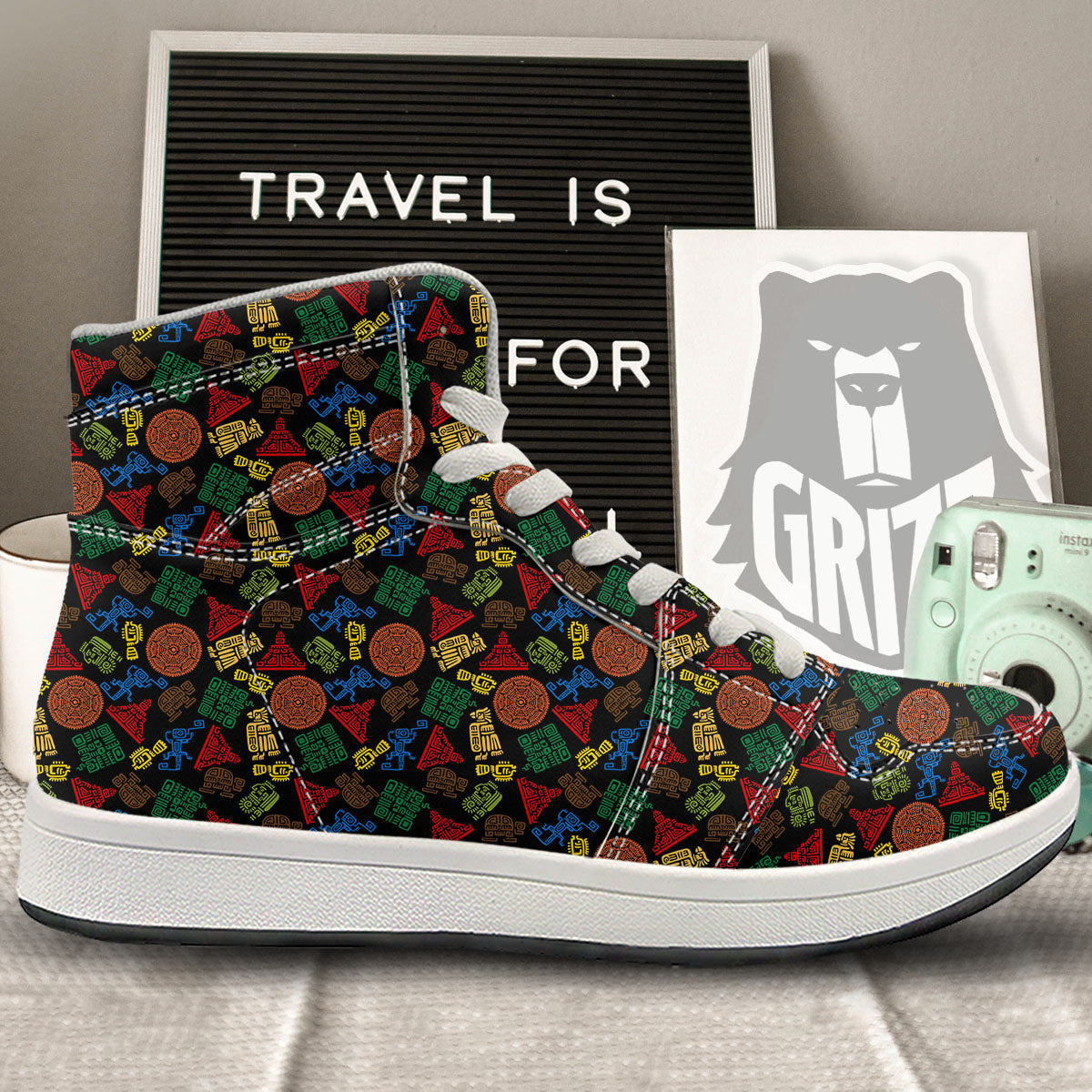 Maya Colorful Print Pattern High Top Sneakers-grizzshop