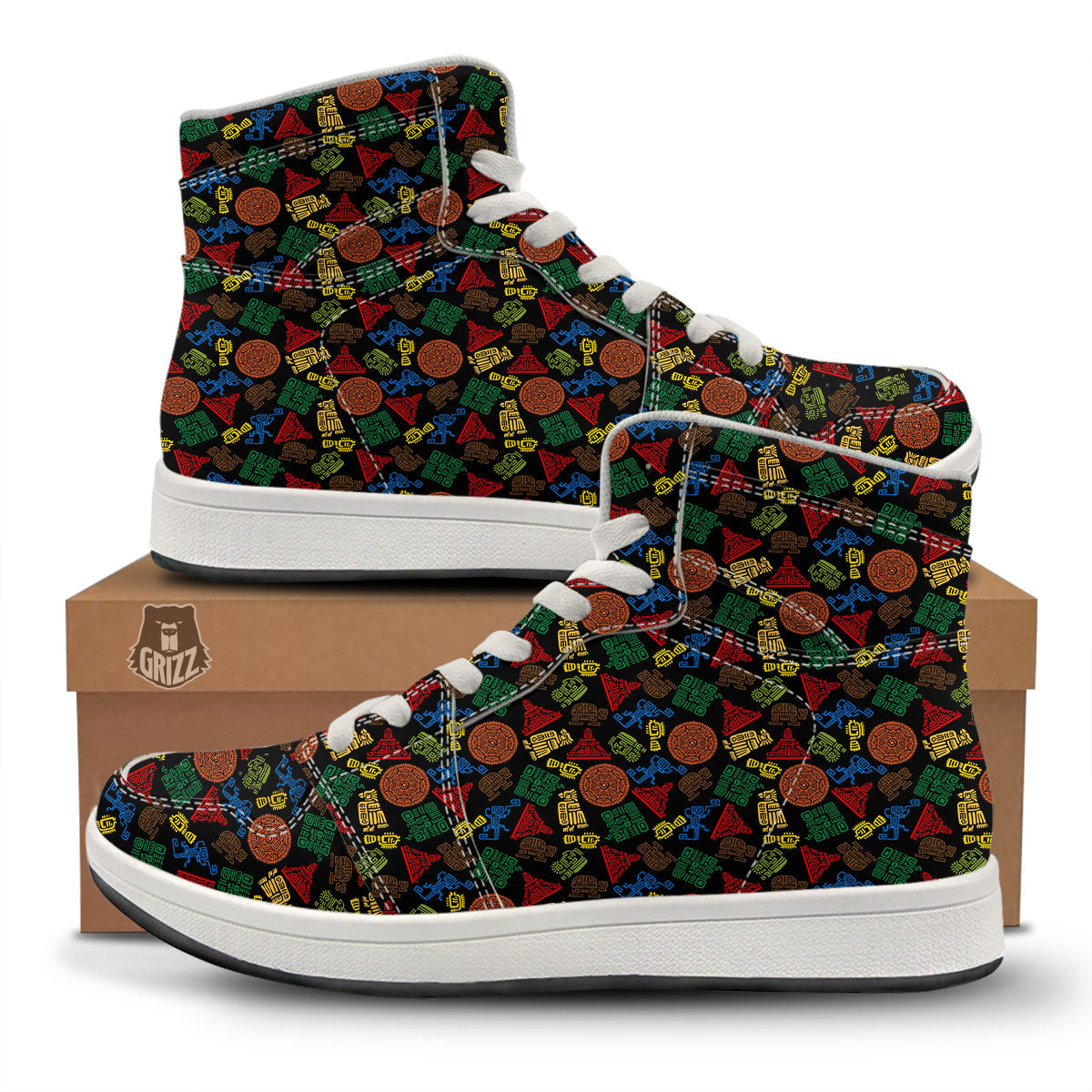 Maya Colorful Print Pattern High Top Sneakers-grizzshop