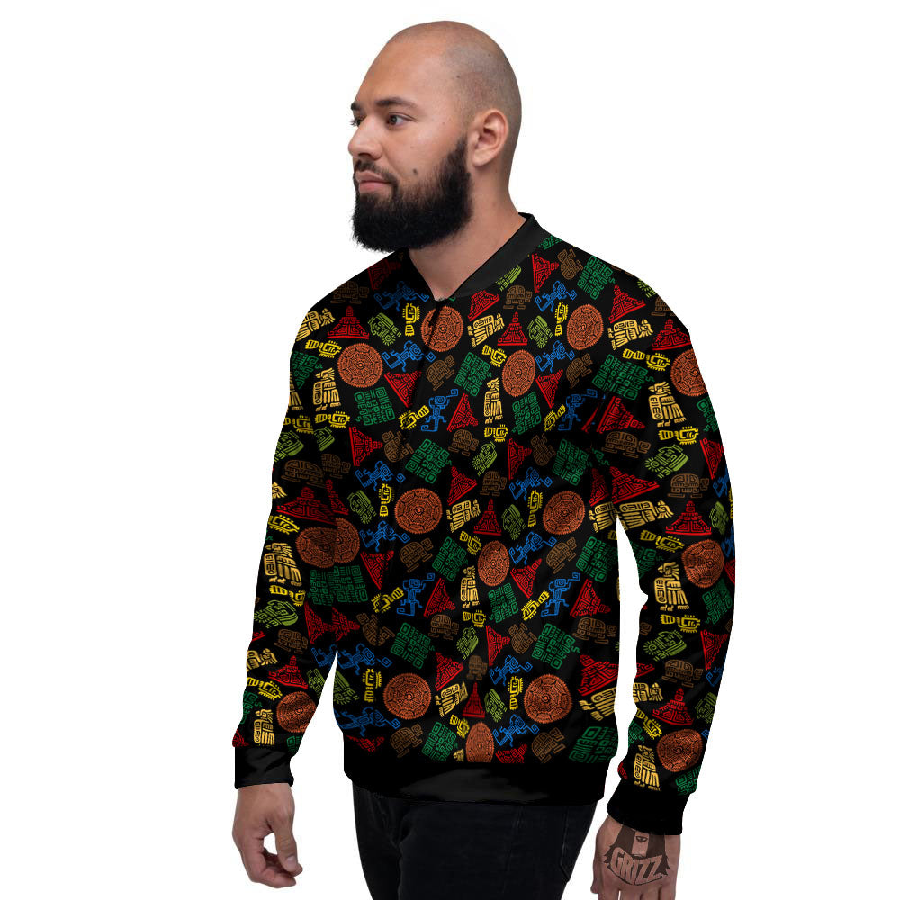 Maya Colorful Print Pattern Men's Bomber Jacket-grizzshop
