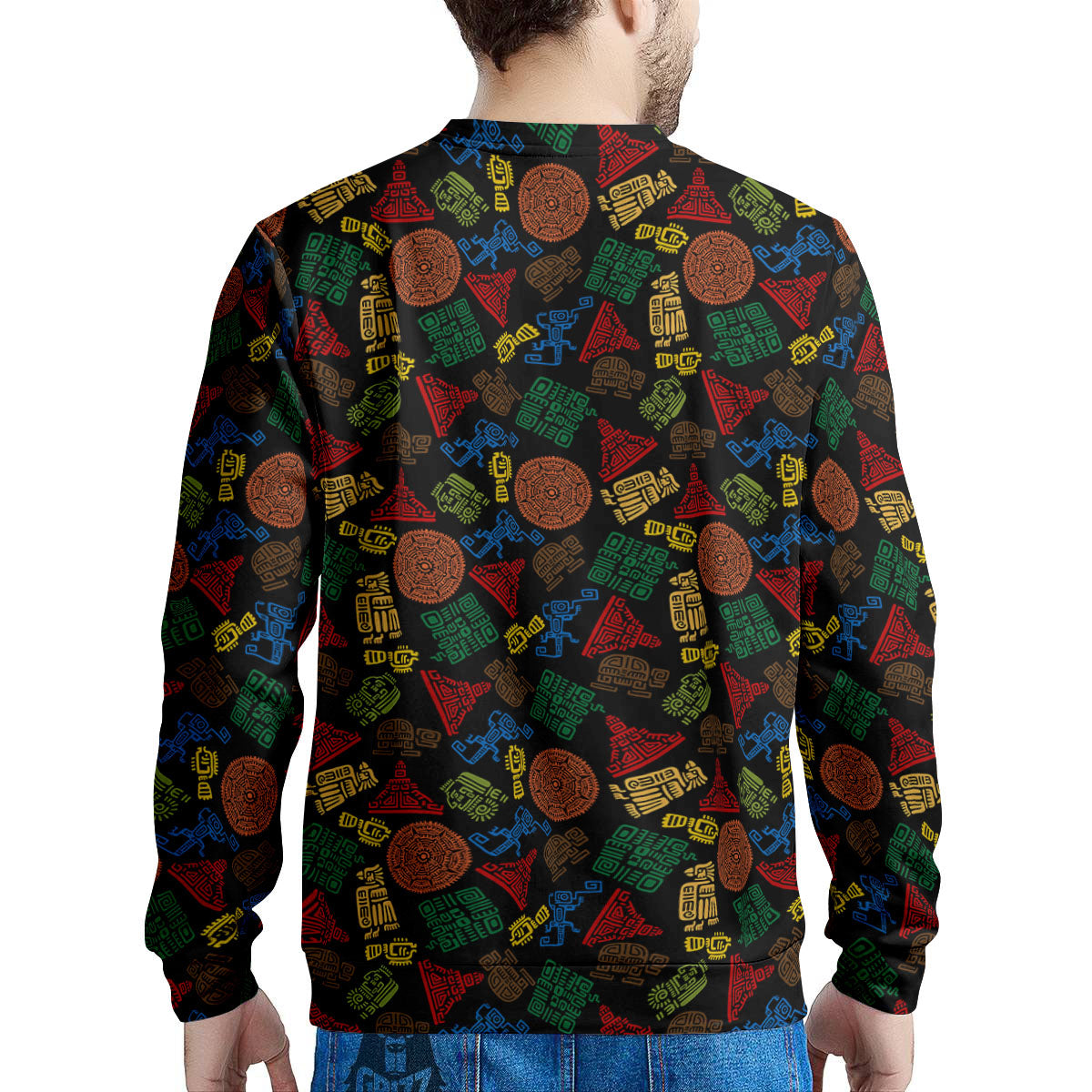 Maya Colorful Print Pattern Men's Sweatshirt-grizzshop