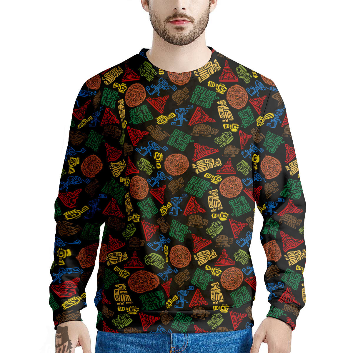 Maya Colorful Print Pattern Men's Sweatshirt-grizzshop