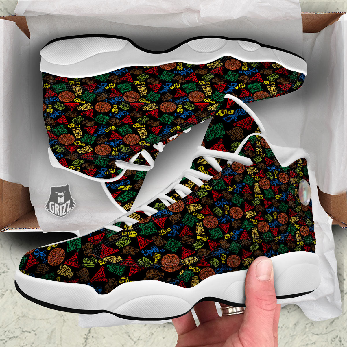 Maya Colorful Print Pattern White Basketball Shoes-grizzshop
