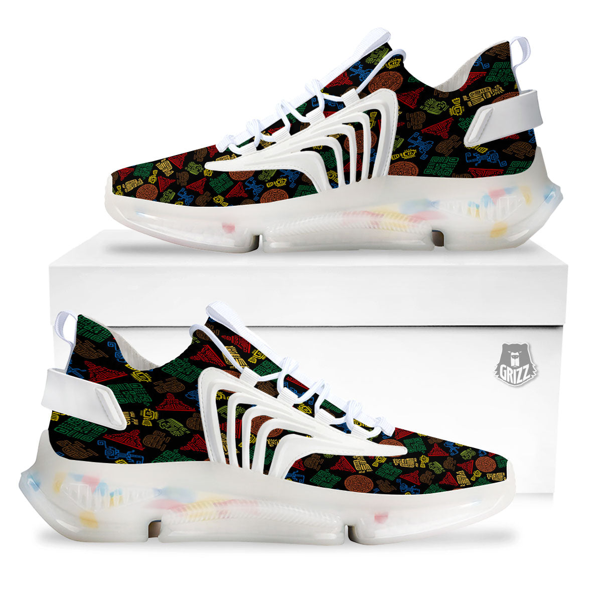 Maya Colorful Print Pattern White Gym Shoes-grizzshop