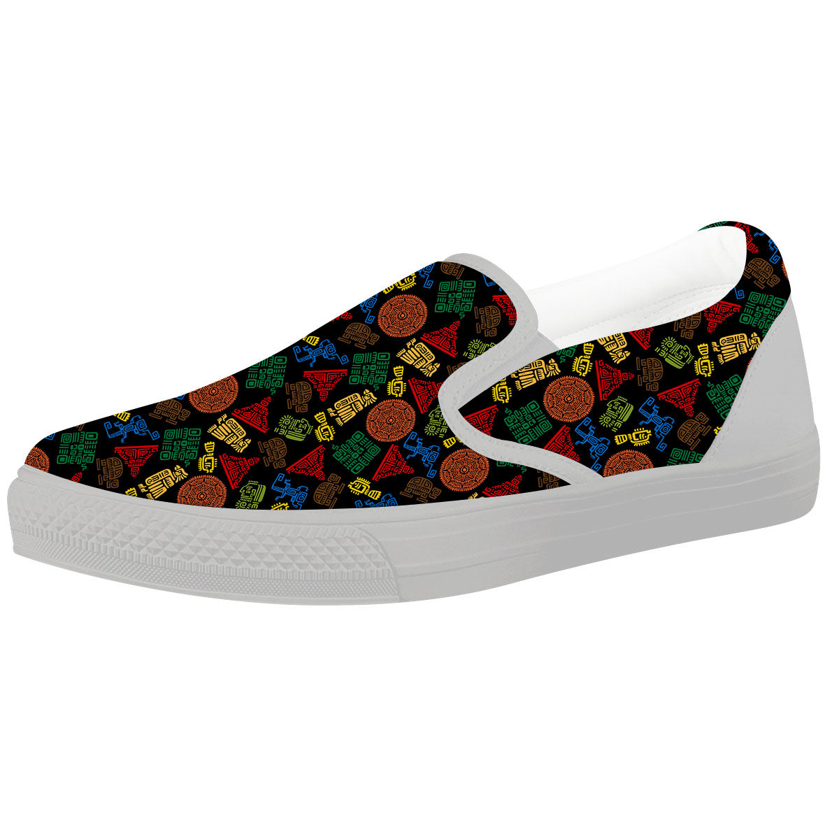 Maya Colorful Print Pattern White Slip On Shoes-grizzshop