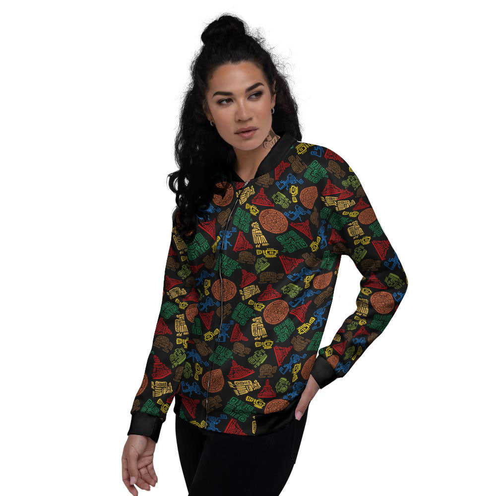 Maya Colorful Print Pattern Women's Bomber Jacket-grizzshop