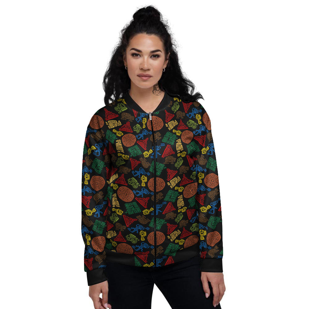 Maya Colorful Print Pattern Women's Bomber Jacket-grizzshop