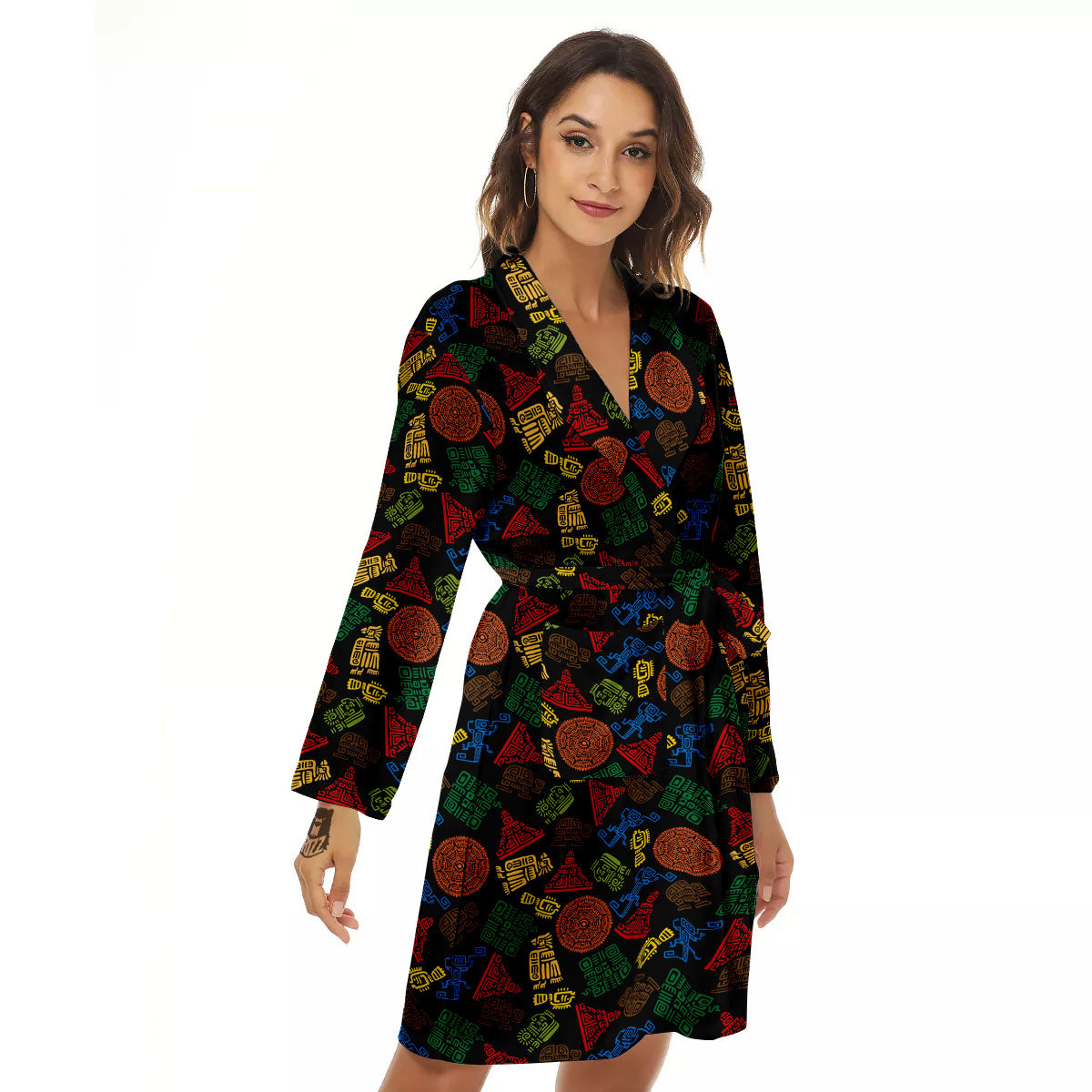 Maya Colorful Print Pattern Women's Robe-grizzshop