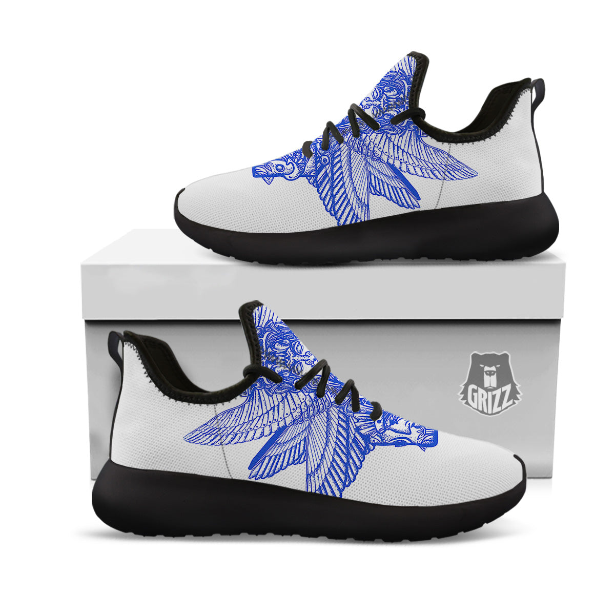 Mayan Statue White And Blue Print Black Athletic Shoes-grizzshop
