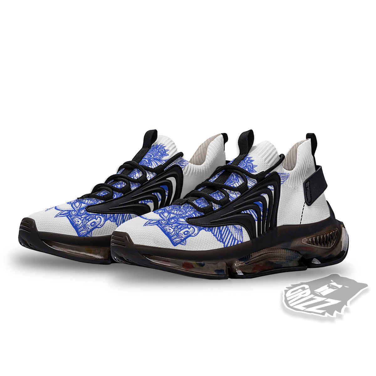 Mayan Statue White And Blue Print Black Gym Shoes-grizzshop