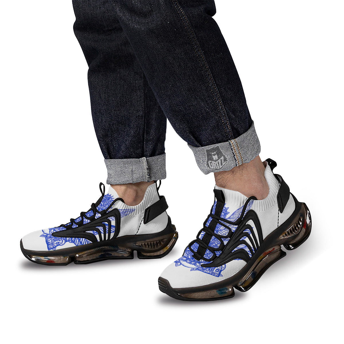 Mayan Statue White And Blue Print Black Gym Shoes-grizzshop