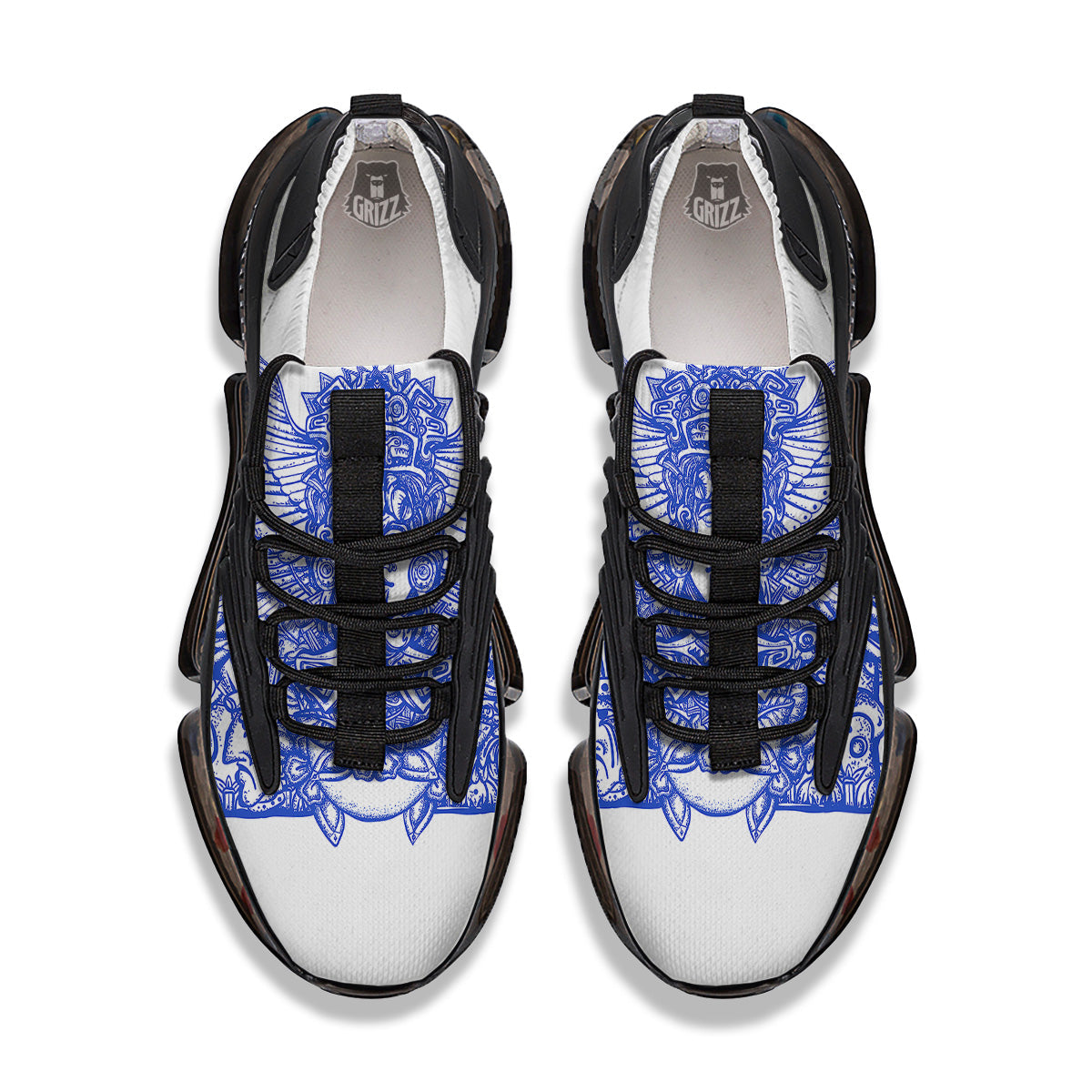 Mayan Statue White And Blue Print Black Gym Shoes-grizzshop