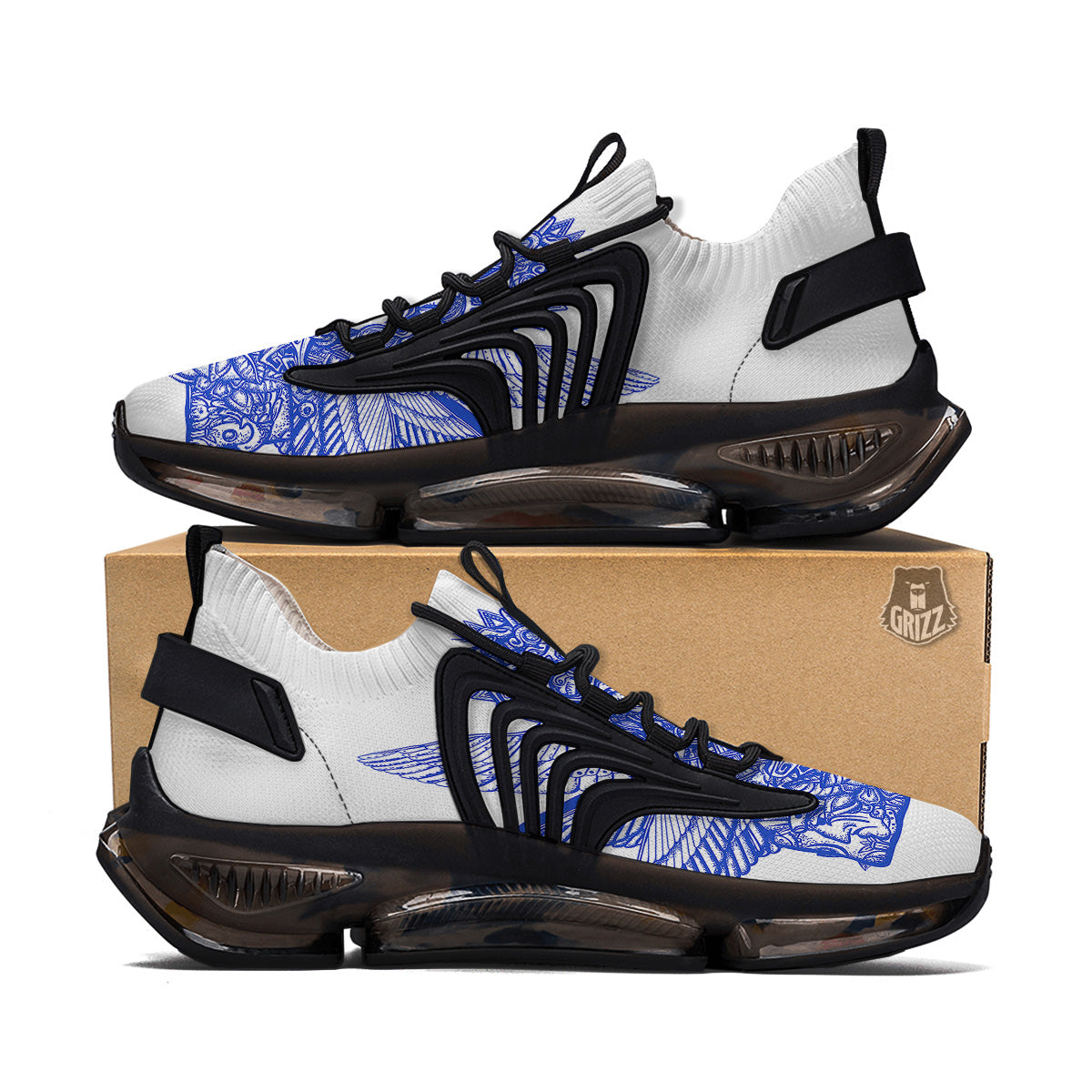 Mayan Statue White And Blue Print Black Gym Shoes-grizzshop