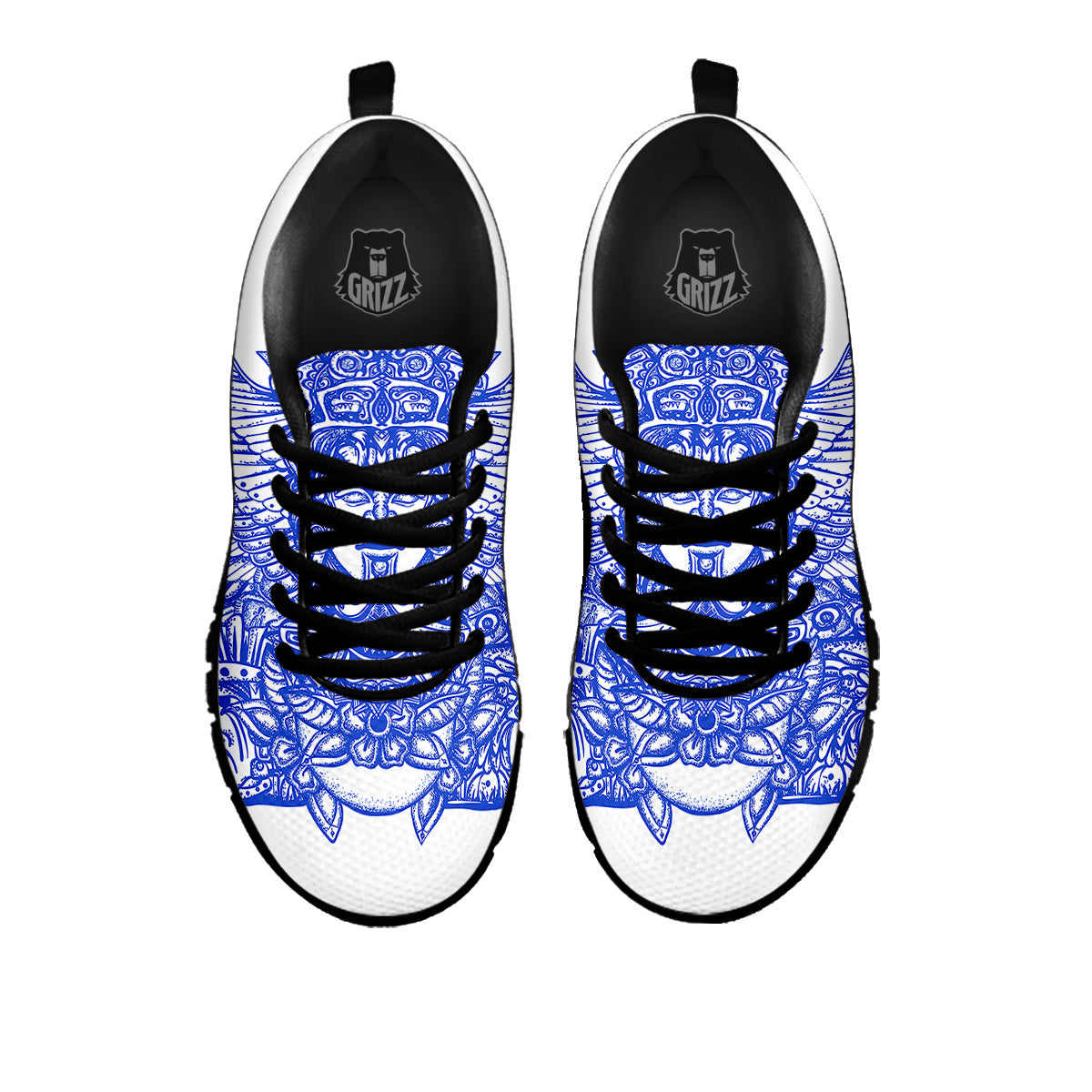Mayan Statue White And Blue Print Black Sneaker-grizzshop