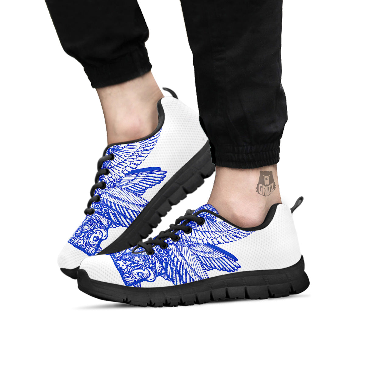 Mayan Statue White And Blue Print Black Sneaker-grizzshop