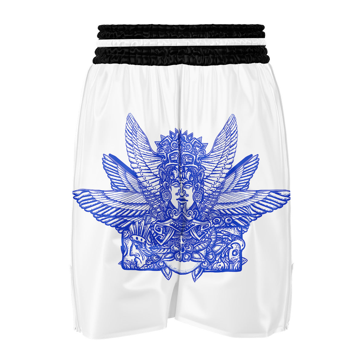 Mayan Statue White And Blue Print Boxing Shorts-grizzshop