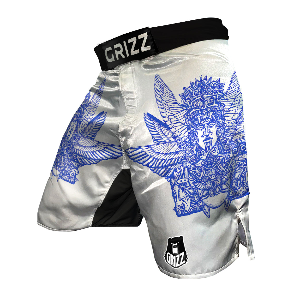 Mayan Statue White And Blue Print MMA Shorts-grizzshop