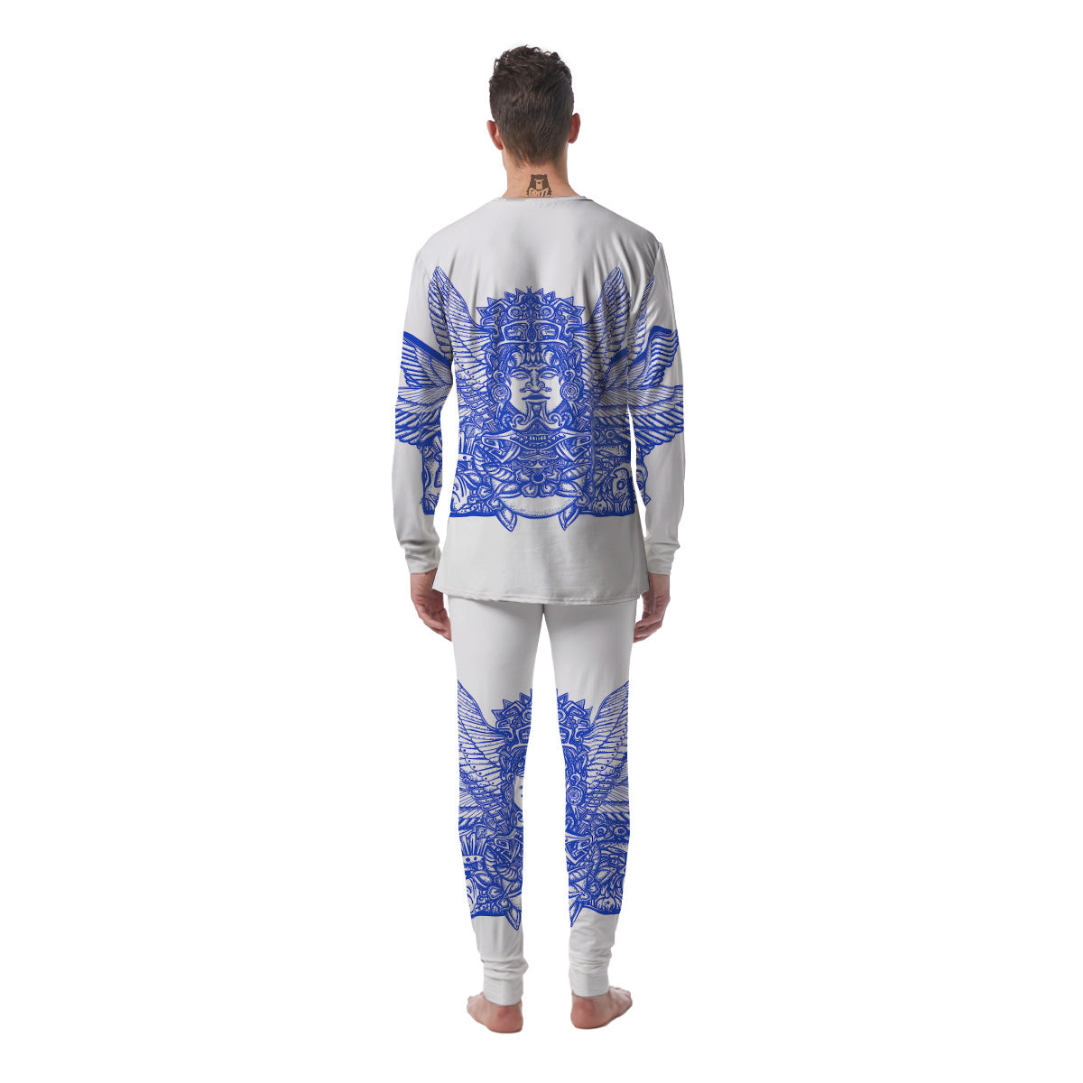 Mayan Statue White And Blue Print Men's Pajamas-grizzshop