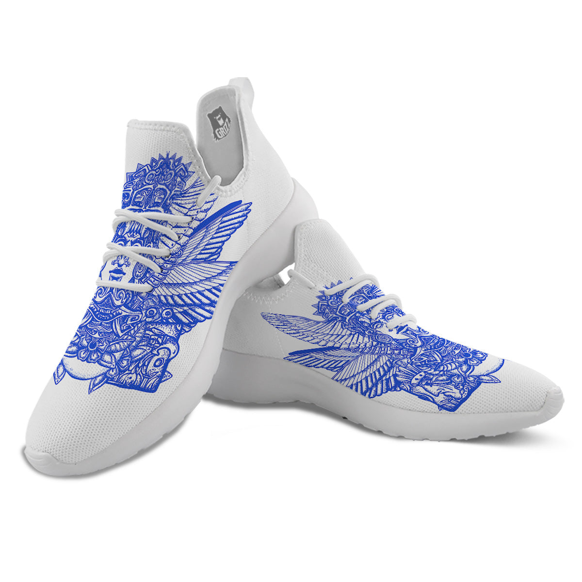 Mayan Statue White And Blue Print White Athletic Shoes-grizzshop