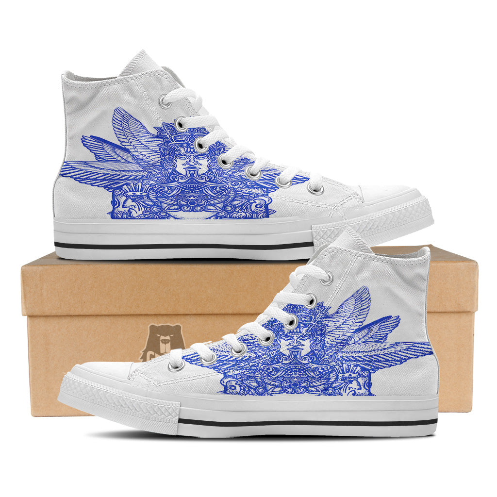Mayan Statue White And Blue Print White High Top Shoes-grizzshop