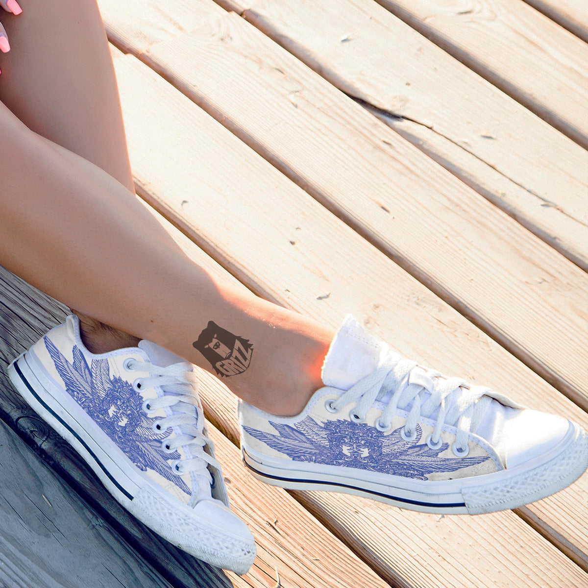 Mayan Statue White And Blue Print White Low Top Shoes-grizzshop