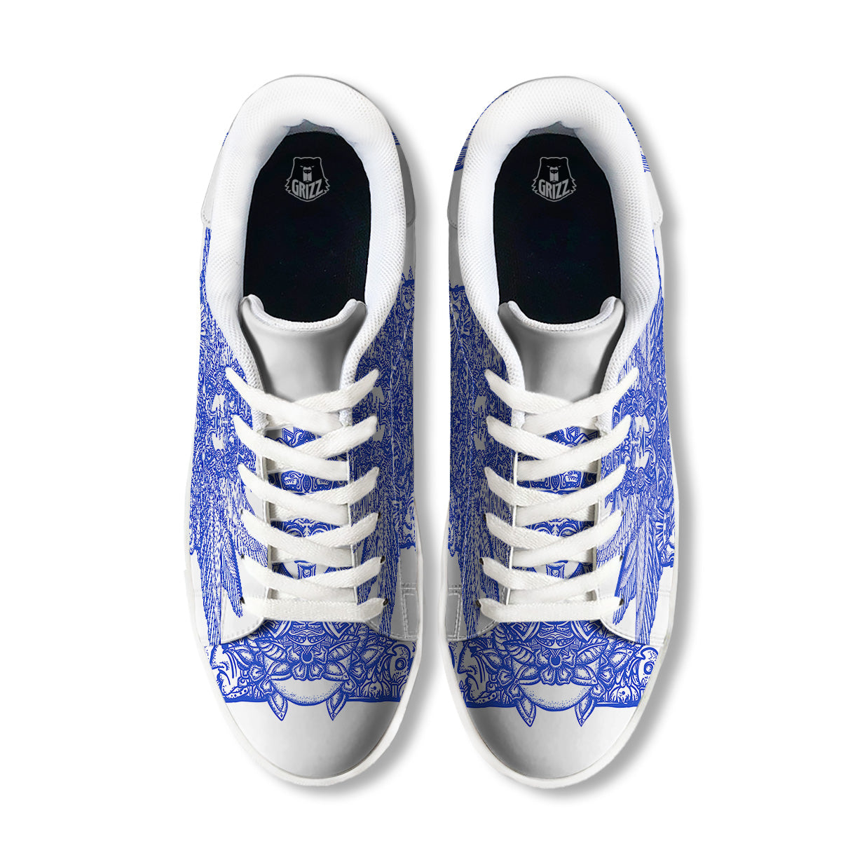 Mayan Statue White And Blue Print White Low Top Sneakers-grizzshop