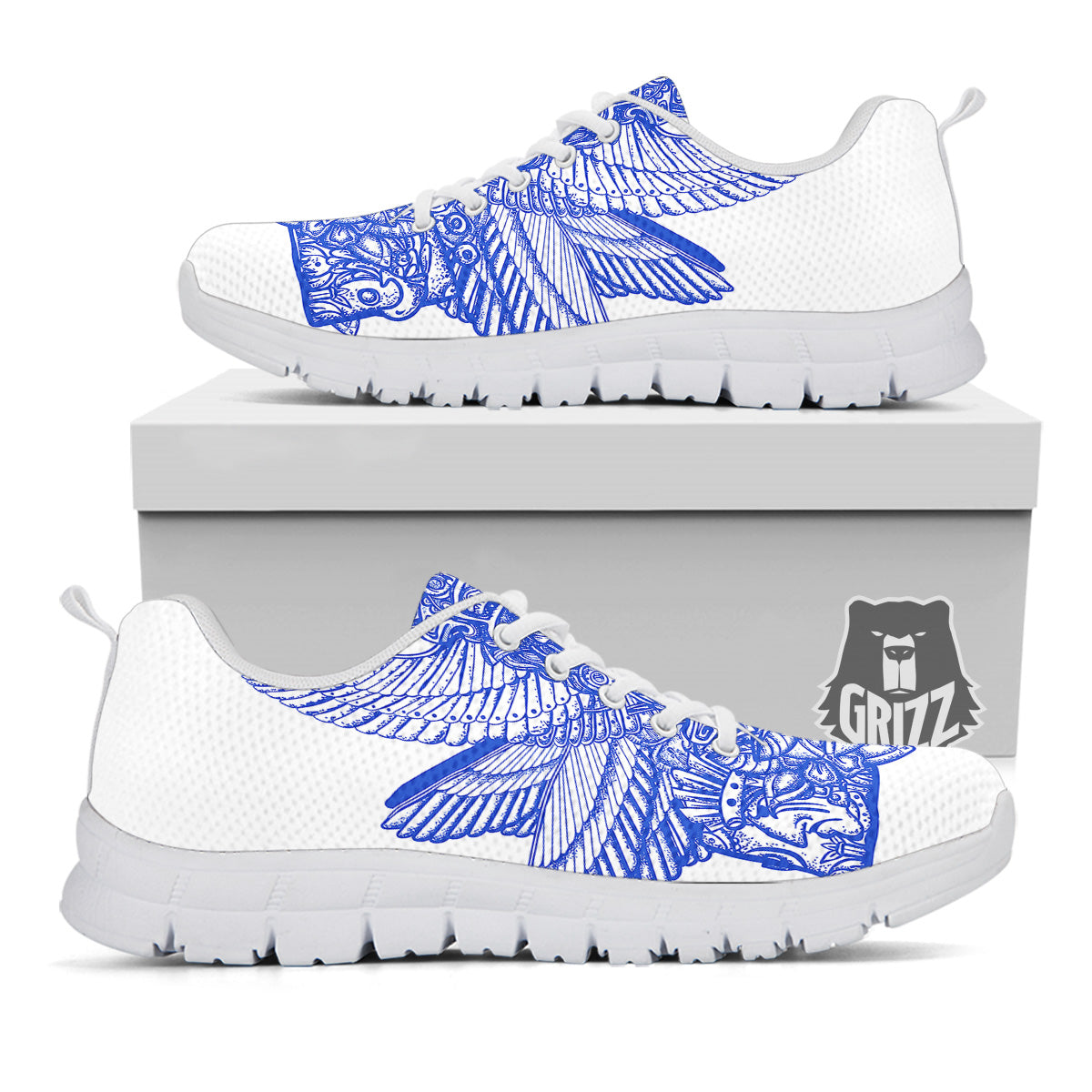 Mayan Statue White And Blue Print White Sneaker-grizzshop